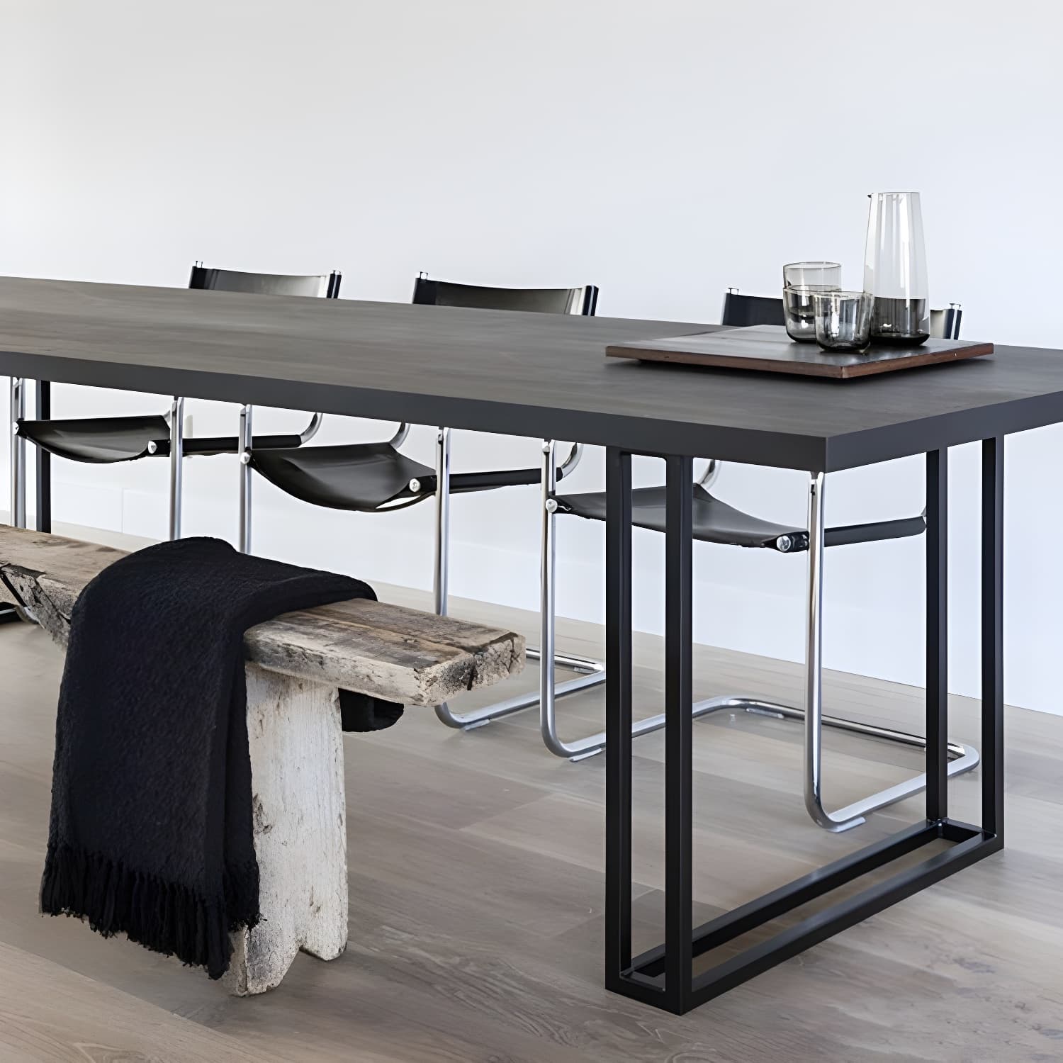 Rectangle Industrial Dining Table Solid Wood Double Pedestal Table with Metal Base - image 6