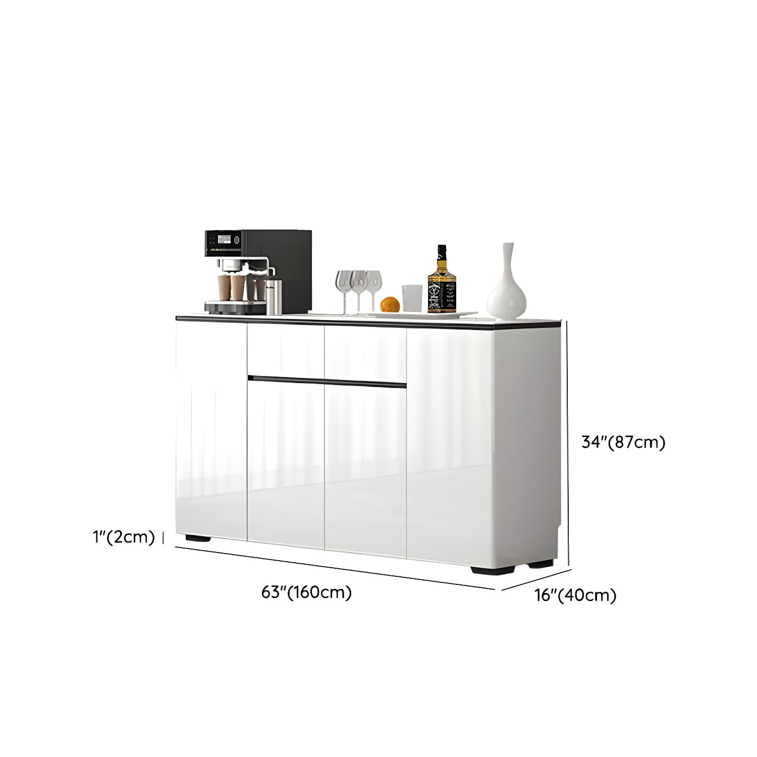 Modern White Sideboard with Glass Countertop, Cabinets, and Drawers - image 11