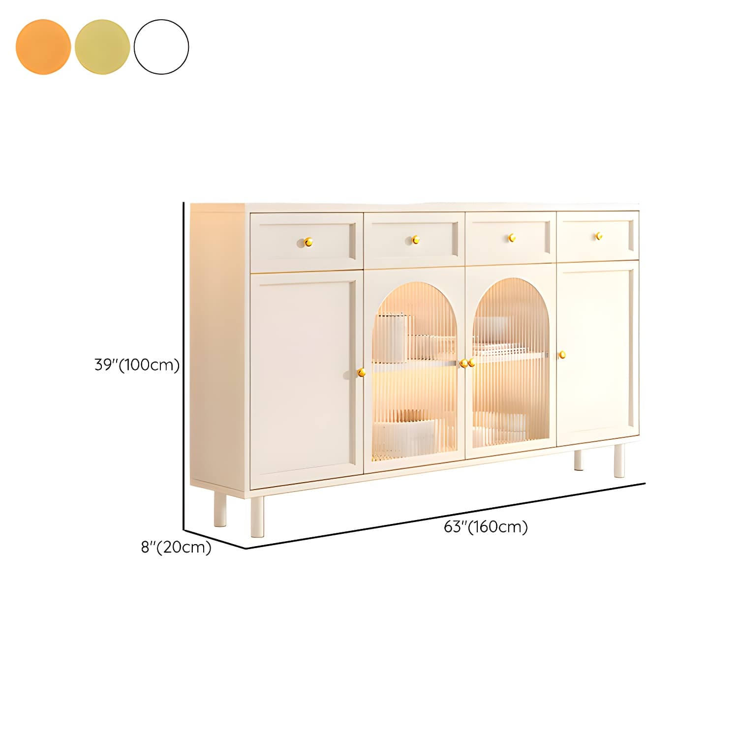 Scandinavian Wood Buffet Sideboard with Stone Countertop and Glass Doors - image 24