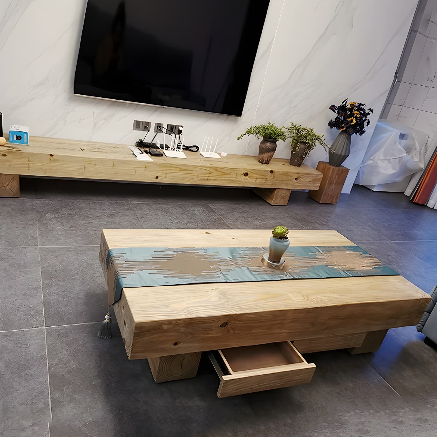 Scandinavian Natural TV Stand Console in Pine Wood - 15.7" H - image 14