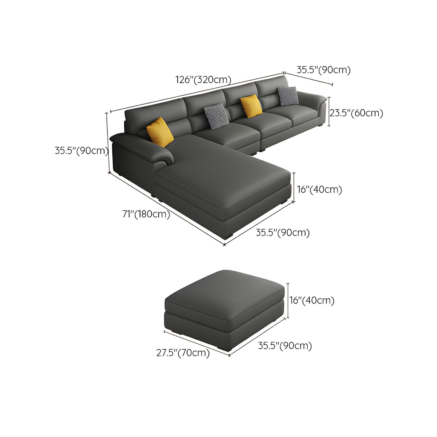 Modern Black Sectional Sofa with Pillow Top Arm and Cushion Back - image 17