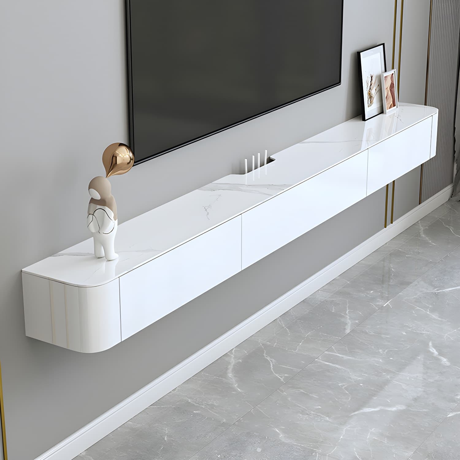 Modern Floating 7.5" H Stone TV Console with Drawers and Cable Management - image 5