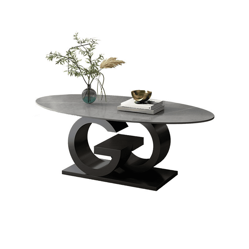 Contemporary Design Single Slate Oval Coffee Table with Abstract Base in Midnight Black/Gray/Chalk - image 8