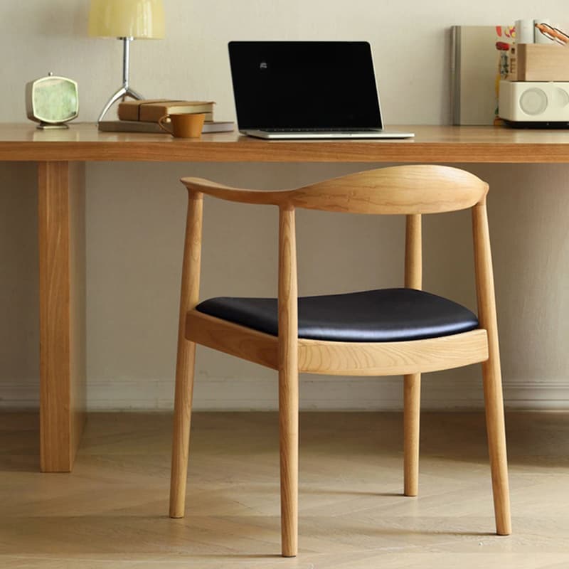 Scandinavian Timber Outlined Leatherette/Linen Firm Arm Chair with Exposed Back and Armrest - image 14