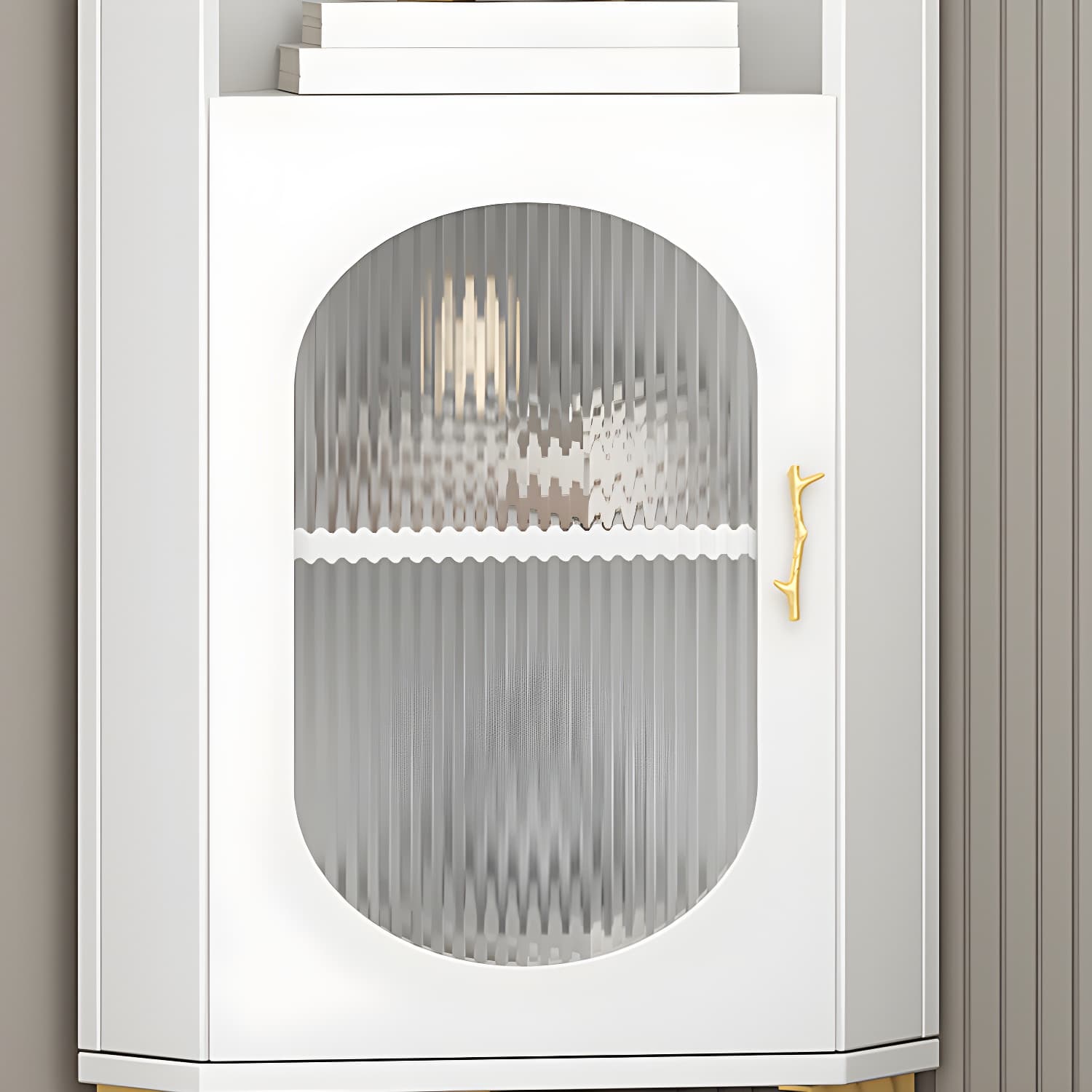 Gold Corner Modern Accent Cabinet with Glass Doors and Exterior Shelving - image 5