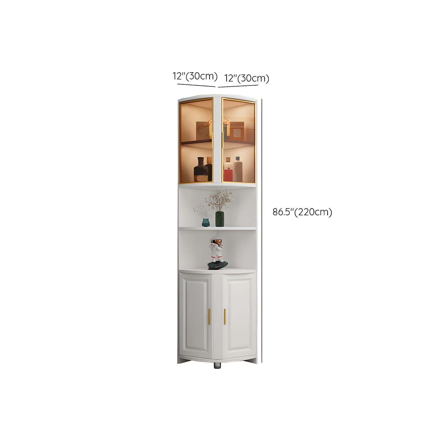 Modern White Corner Accent Cabinet with Glass Doors and Cabinets Included - image 22