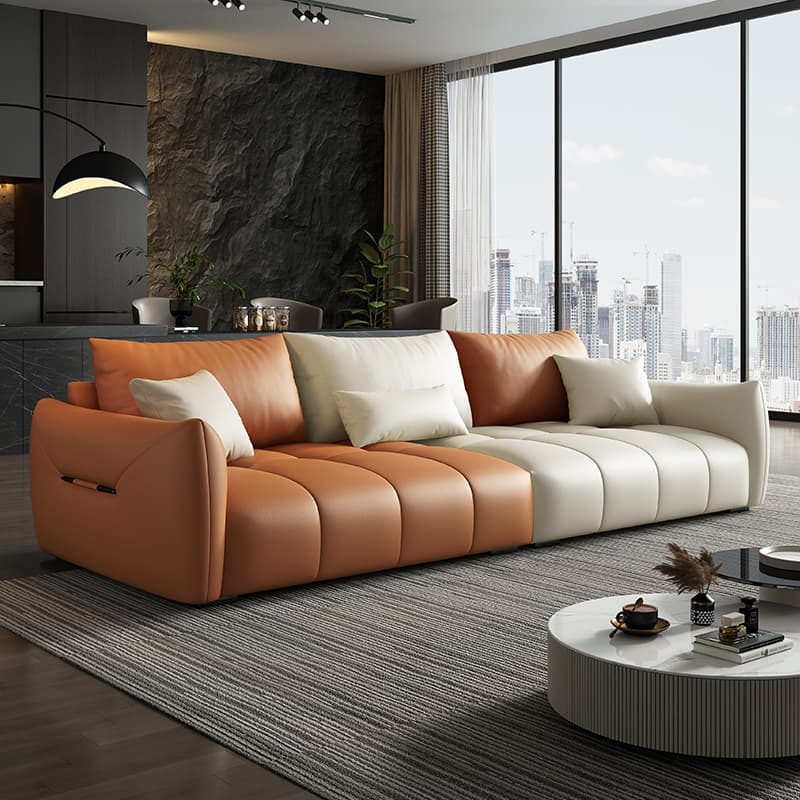 Contemporary Modern Solid Color Standard Sofa in Gray/Amber Color/Off-White for 3 with 3 Pillows - image 9