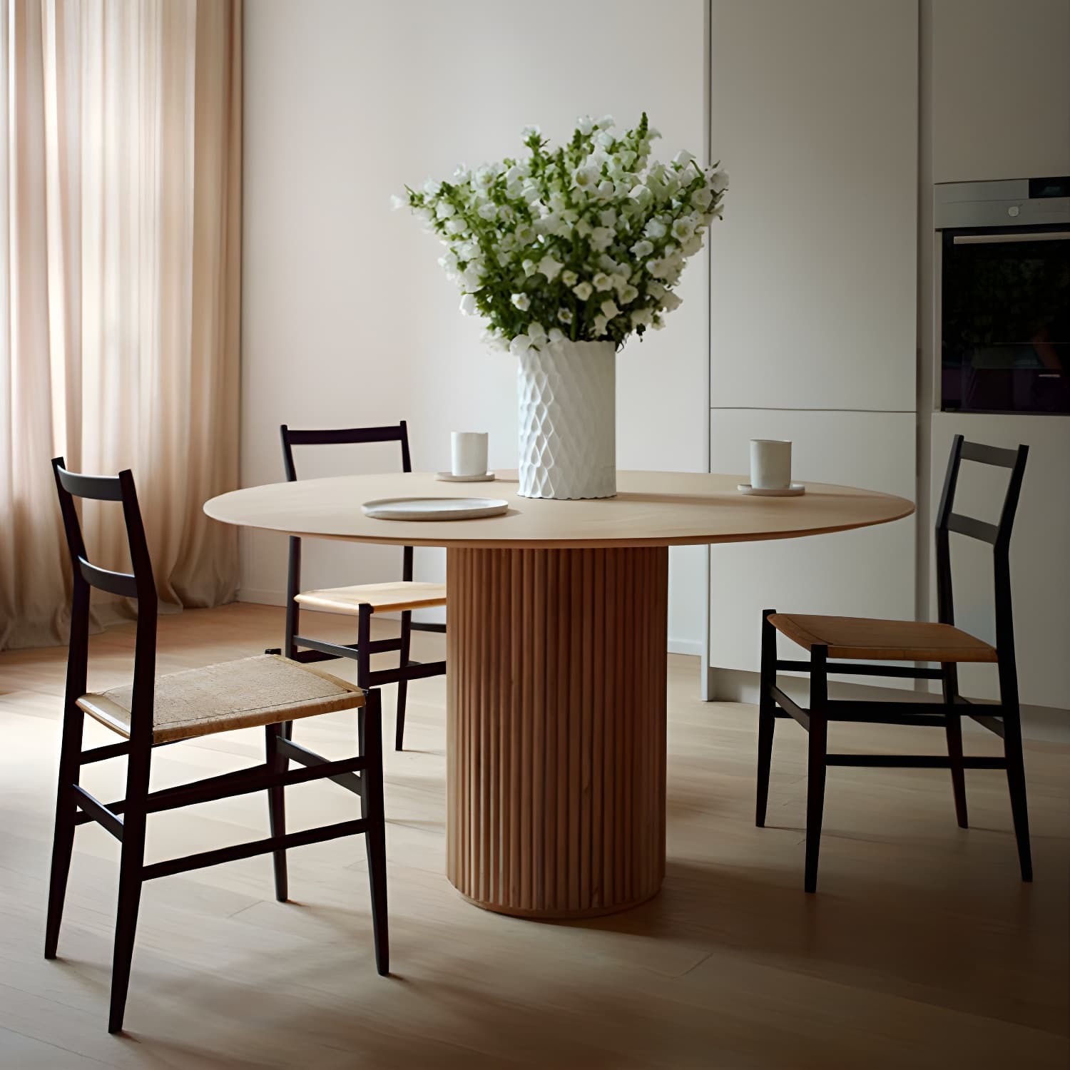 Modern Round Wood Dining Table Home Kitchen Dinner Pedestal Dining Table - image 8