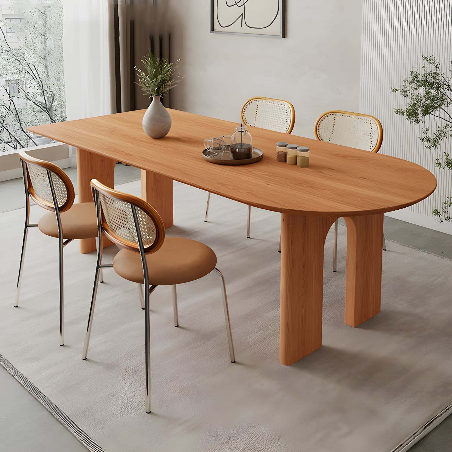 Scandinavian Wooden Oval Dining Table in Natural and Brown for Dining Room - image 13