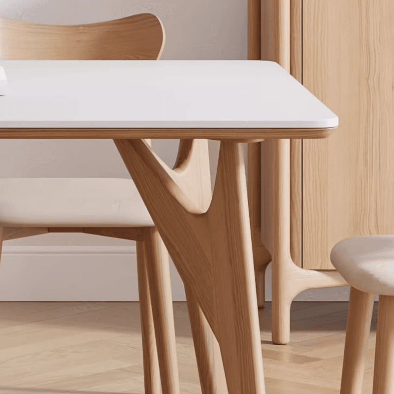 Dining Table Set with Slate Stone Top, Enclosed Back, Fixed Table, Padded Chair for 6 People in White - image 4