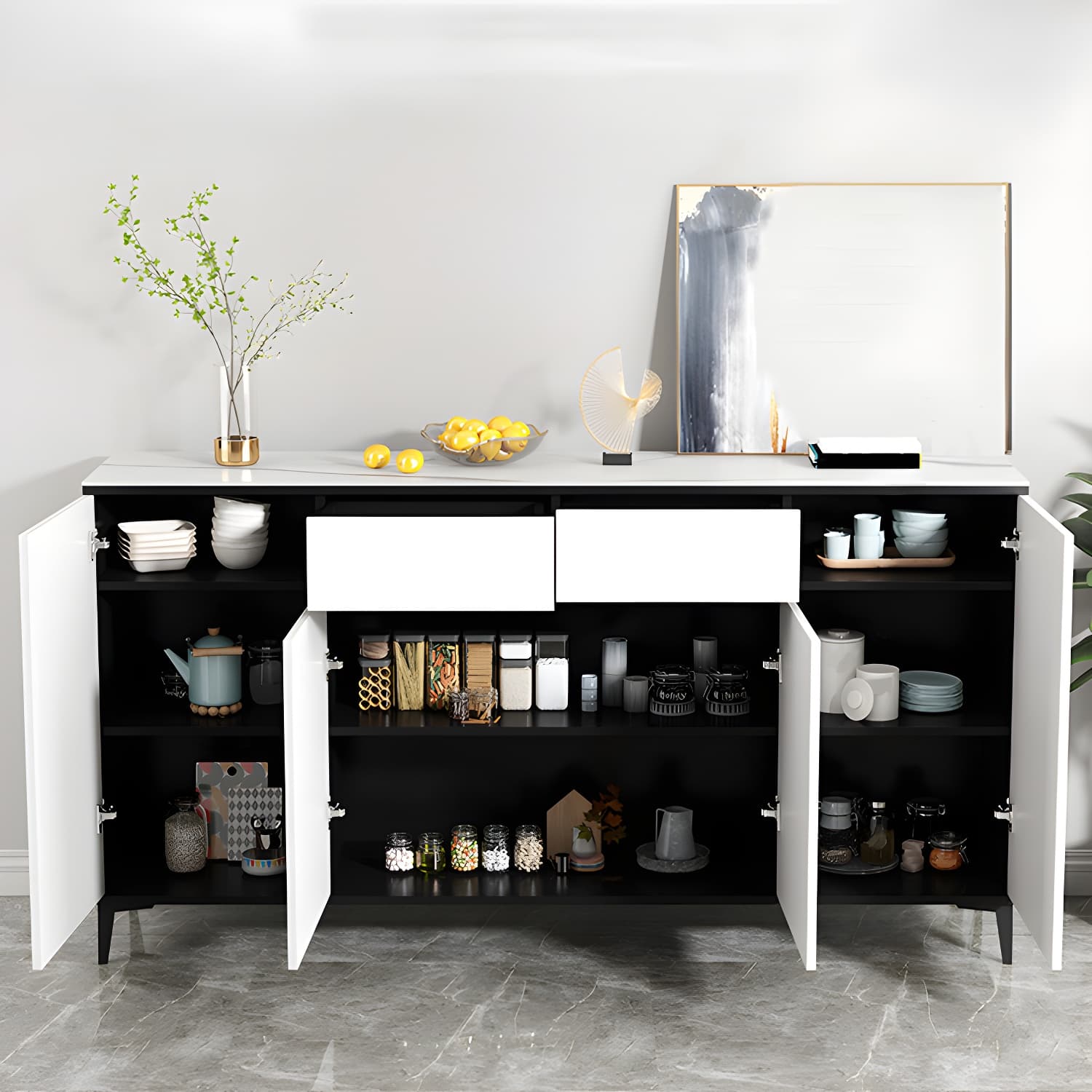 White Wood Buffet Sideboard with Drawers and Cabinet Included - image 3
