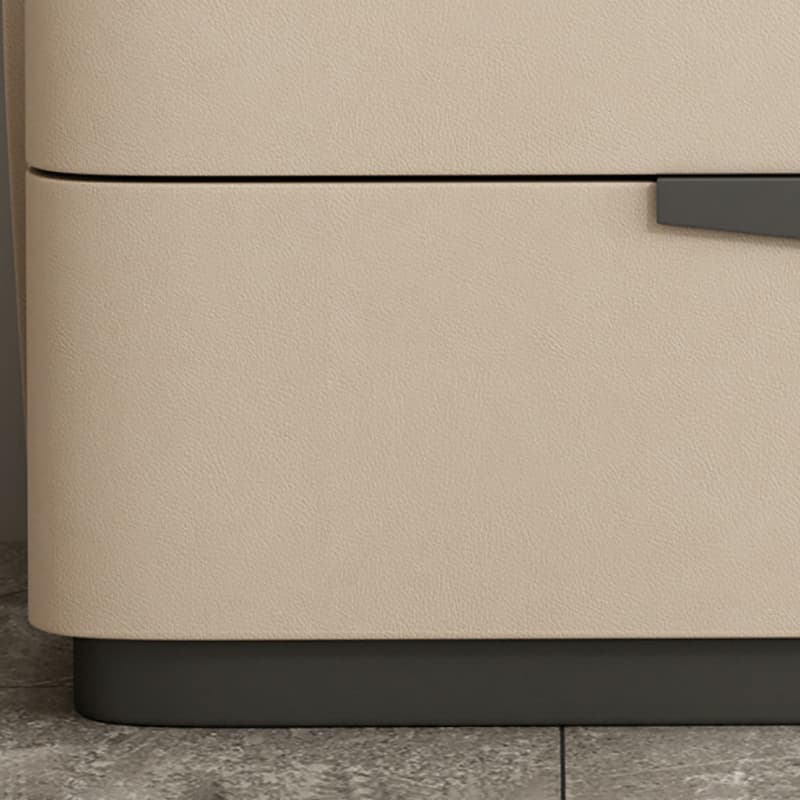 Modern Faux Leather Nightstand with Two Drawers in Light Wood - image 14