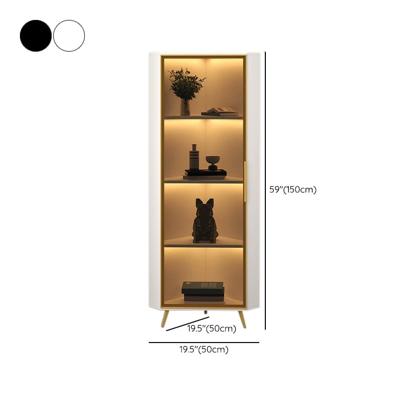 Contemporary Wood Corner Accent Cabinet with Clear Glass Doors, Metal Legs and Interior Shelves - image 25