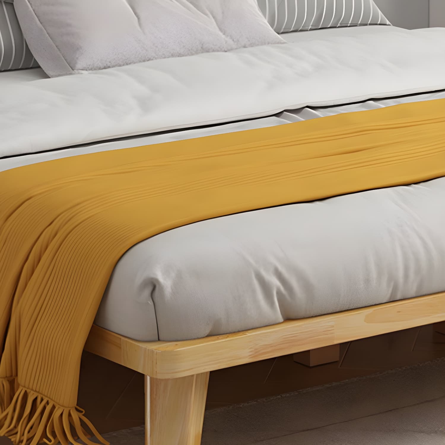 Natural Upholstered Wooden Bed Frame Nordic 13.39" H Platform Bed - image 8