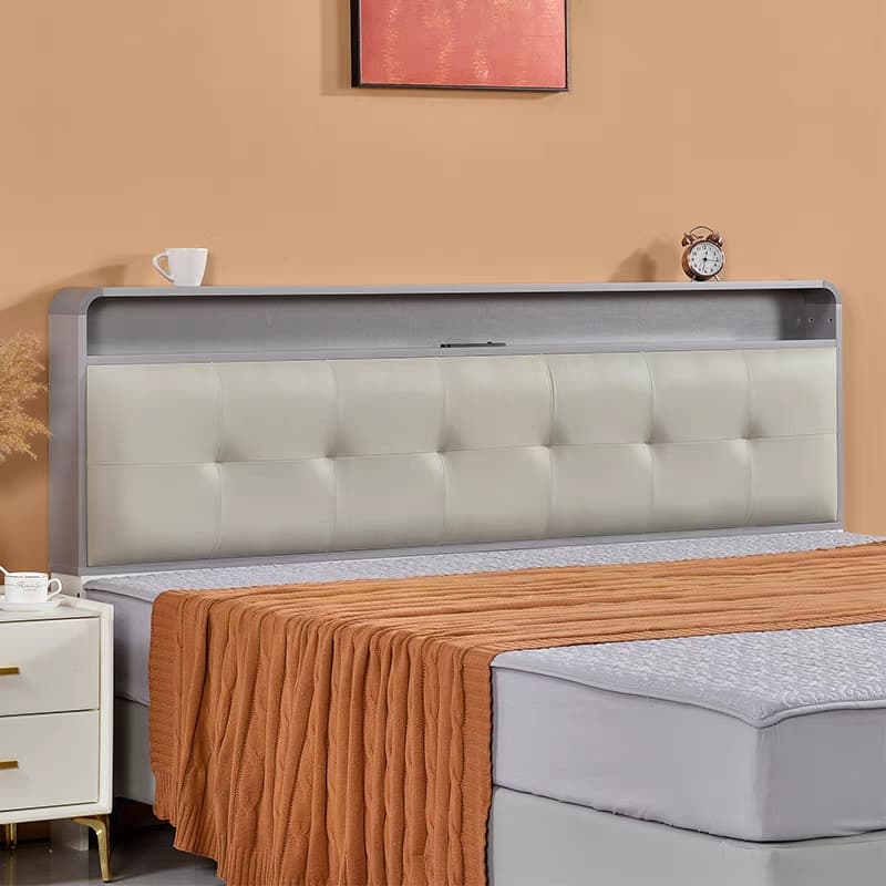Simplistic Panel Headboard with Shelves, Rectangular Shape for Twin/Full/Twin XL Bed, Featuring Sponge Upholstery, Illumination Light, and Standard Height