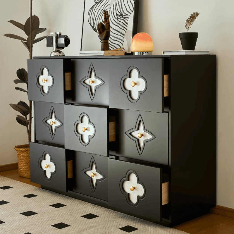 Simple Midnight Black Horizontal/Vertical Lumber Double Dresser/Lingerie Chest with 9 Drawers/5 Drawers/6 Drawers