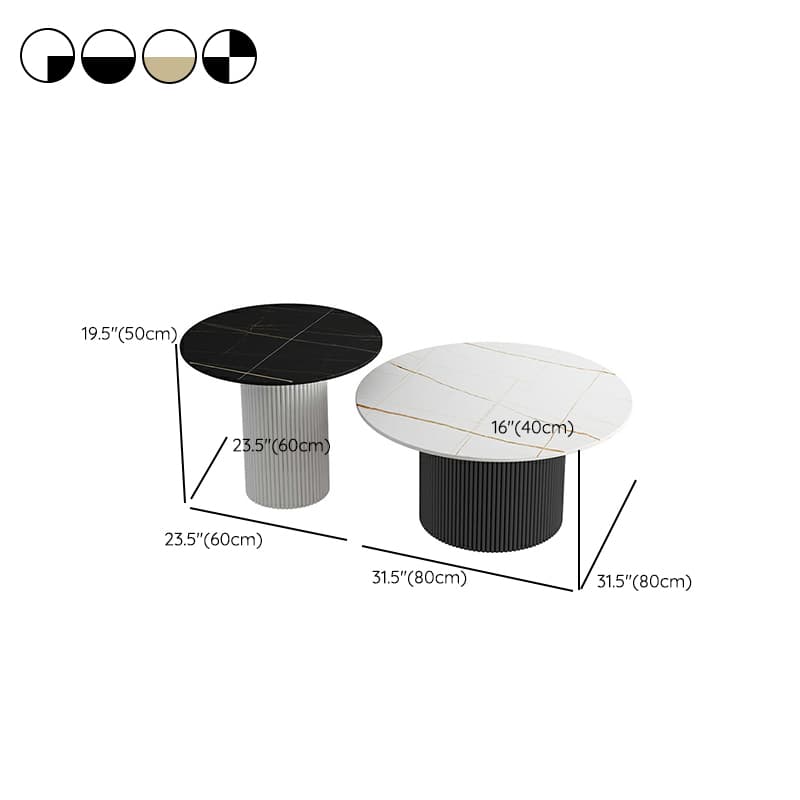 Modern Round Stone Top Coffee Table with Sturdy Metal Pedestal Base in Standard Height - image 14