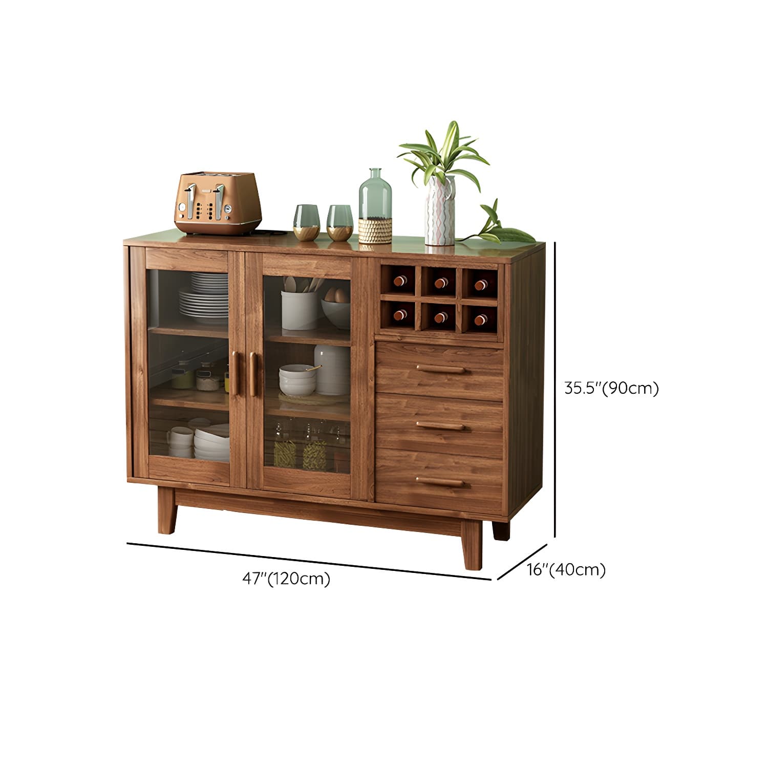 Modern Brown Wood Buffet Sideboard with Glass Doors and Drawers - image 14