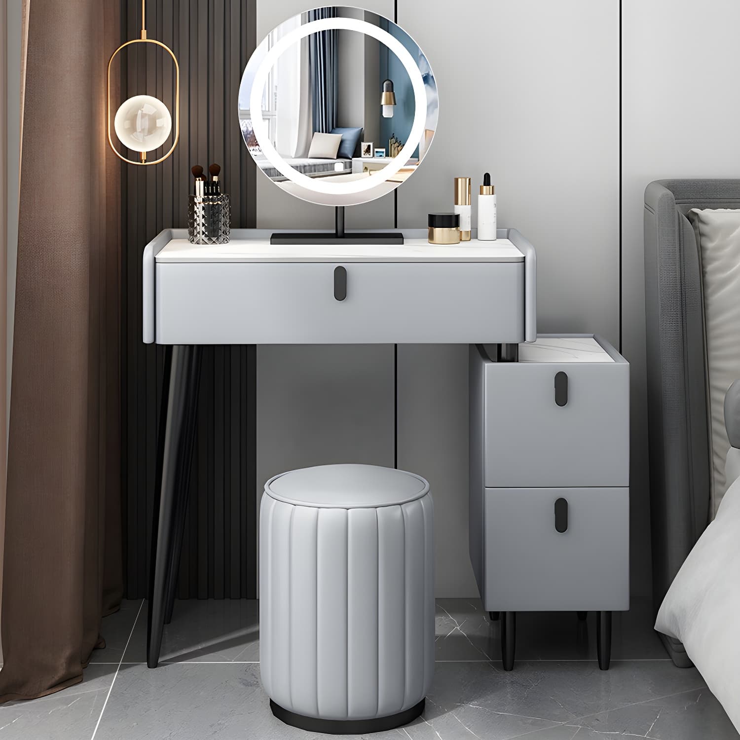 Contemporary Vanity Dressing Table Set with Mirror and Stool - image 4
