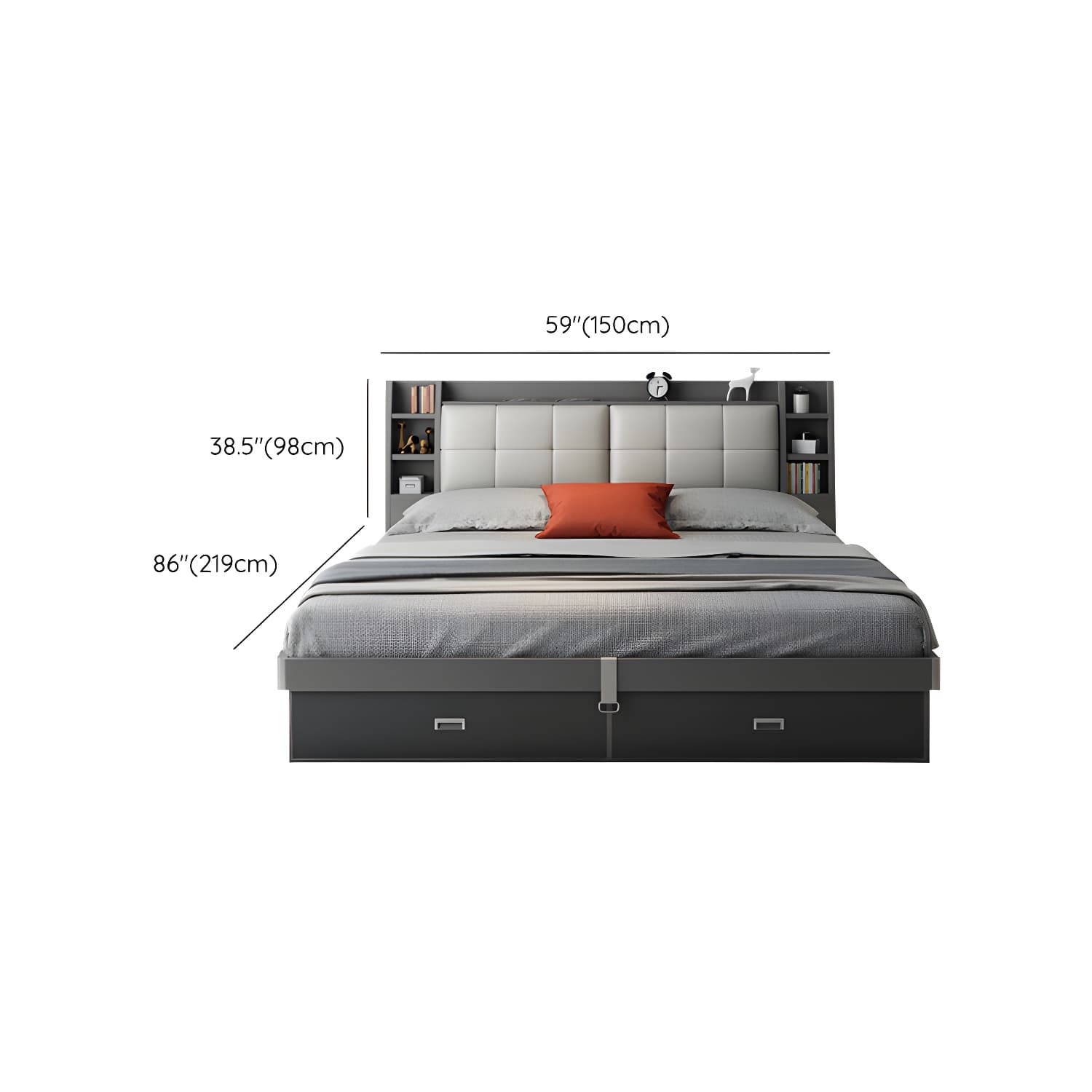 Upholstered Headboard Standard Bed with Storage Gray Wood 38.58" High - image 12