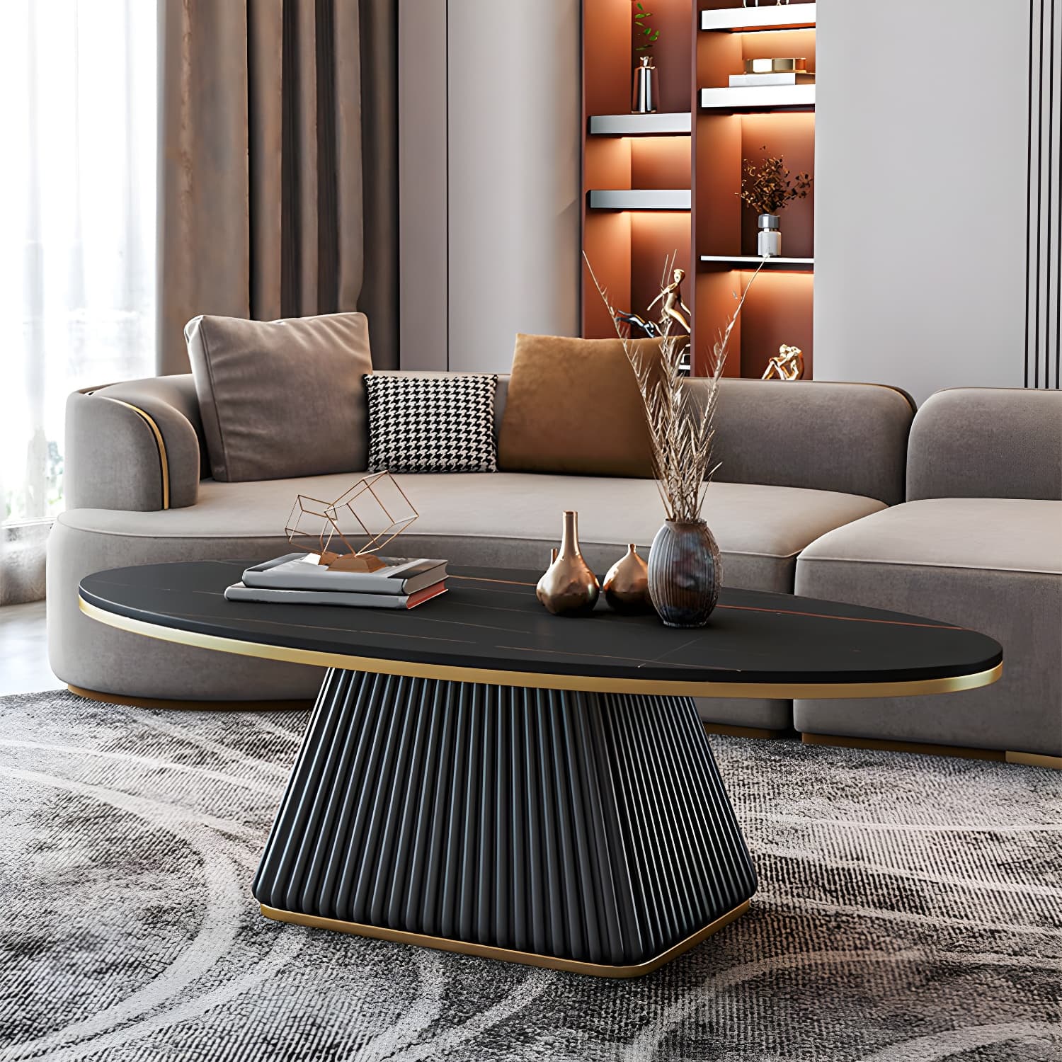 Elliptical Stone Coffee Table Pedestal 1 Single Cocktail Table - 17.72" H - image 4