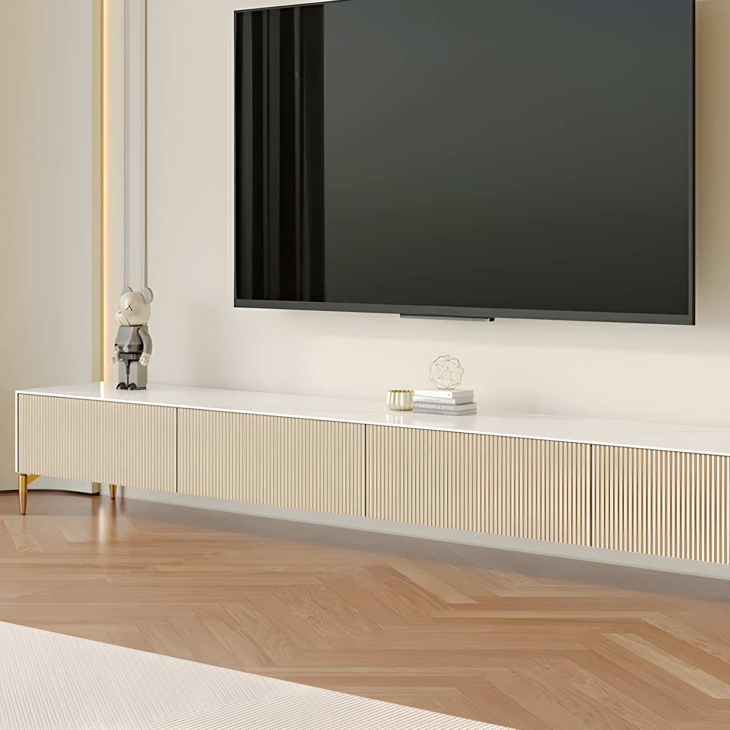 Modern Stone TV Stand with Drawers and Soft Close Glides featuring Cable Management - image 4