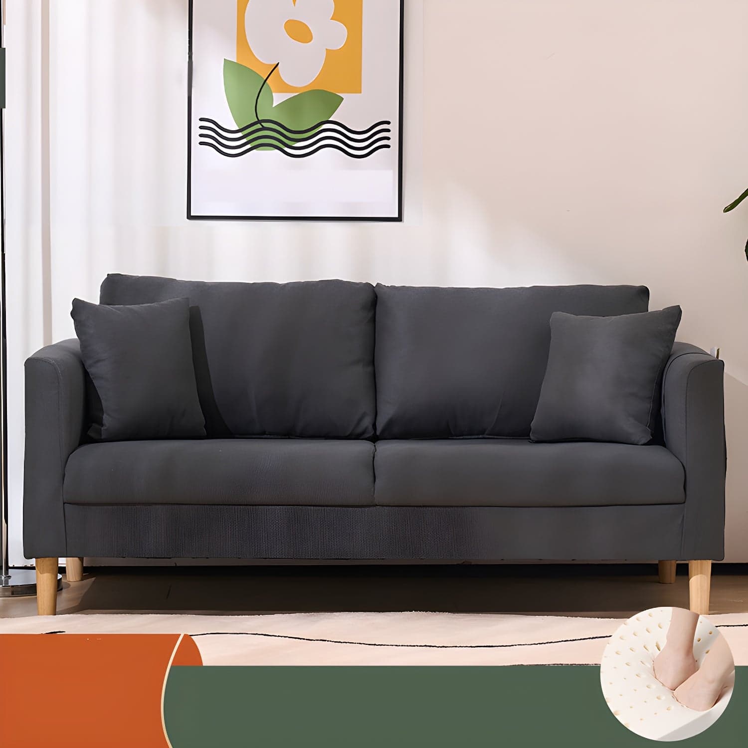 21.25" High Sofa with 2 Pillows Velvet Tuxedo Arm Sofa with Storage