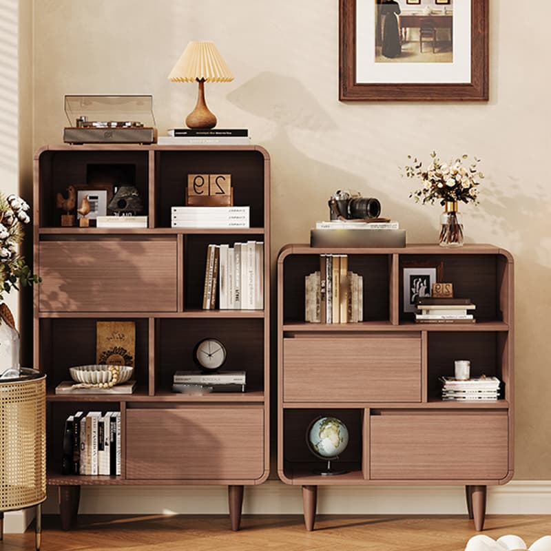 Simple Rectangular Damp-proof Accent Chest with 4 Exterior Shelves, Natural Wood Brown Top, and Soft Close Drawer