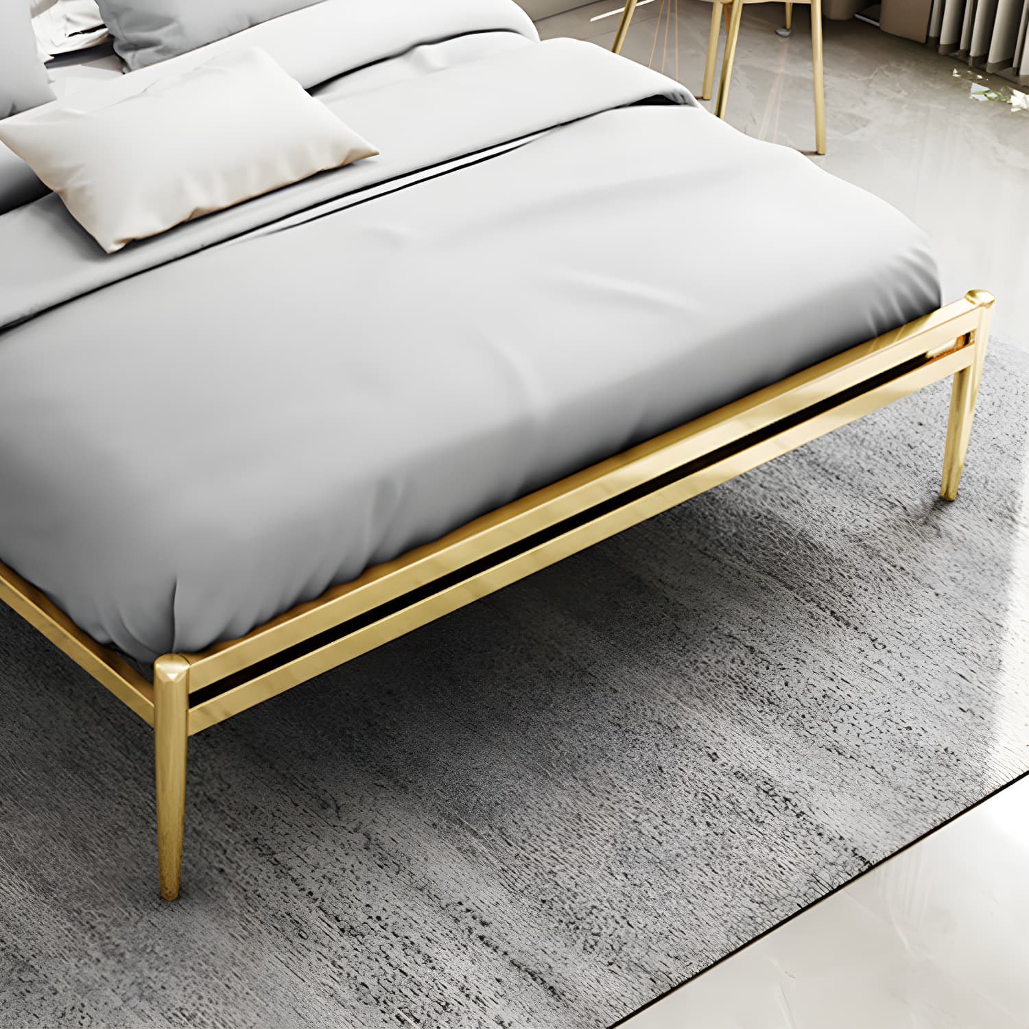 Metal Open-Frame Bed Contemporary Standard Bed with Custom Gold Legs - image 11