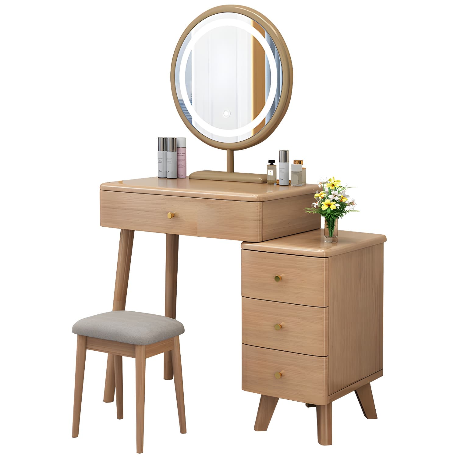 Solid Wood Vanity Makeup Table with Drawer Standing Mirror Dressing Table - image 21
