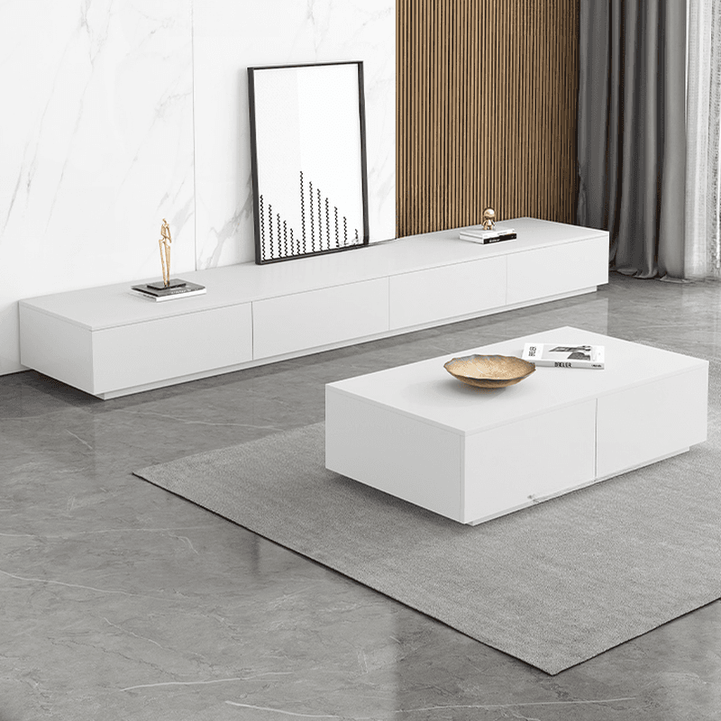 Trendy TV Stand with Storage, 2 Drawers & 2 Cabinets, White/Black - image 4