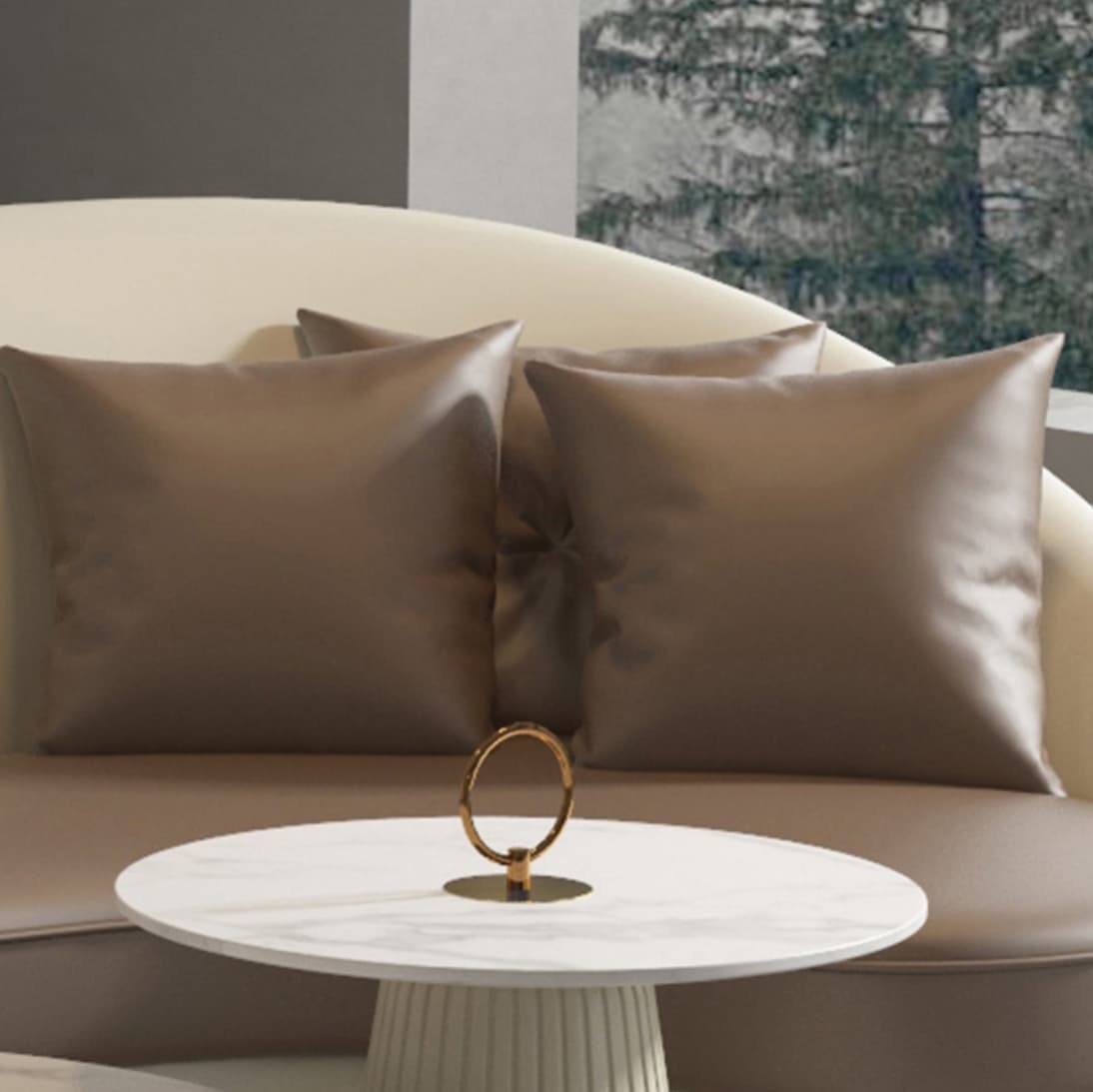 Faux Leather Curved Sofa Contemporary Sloped Arm Sofa for Living Room - image 26