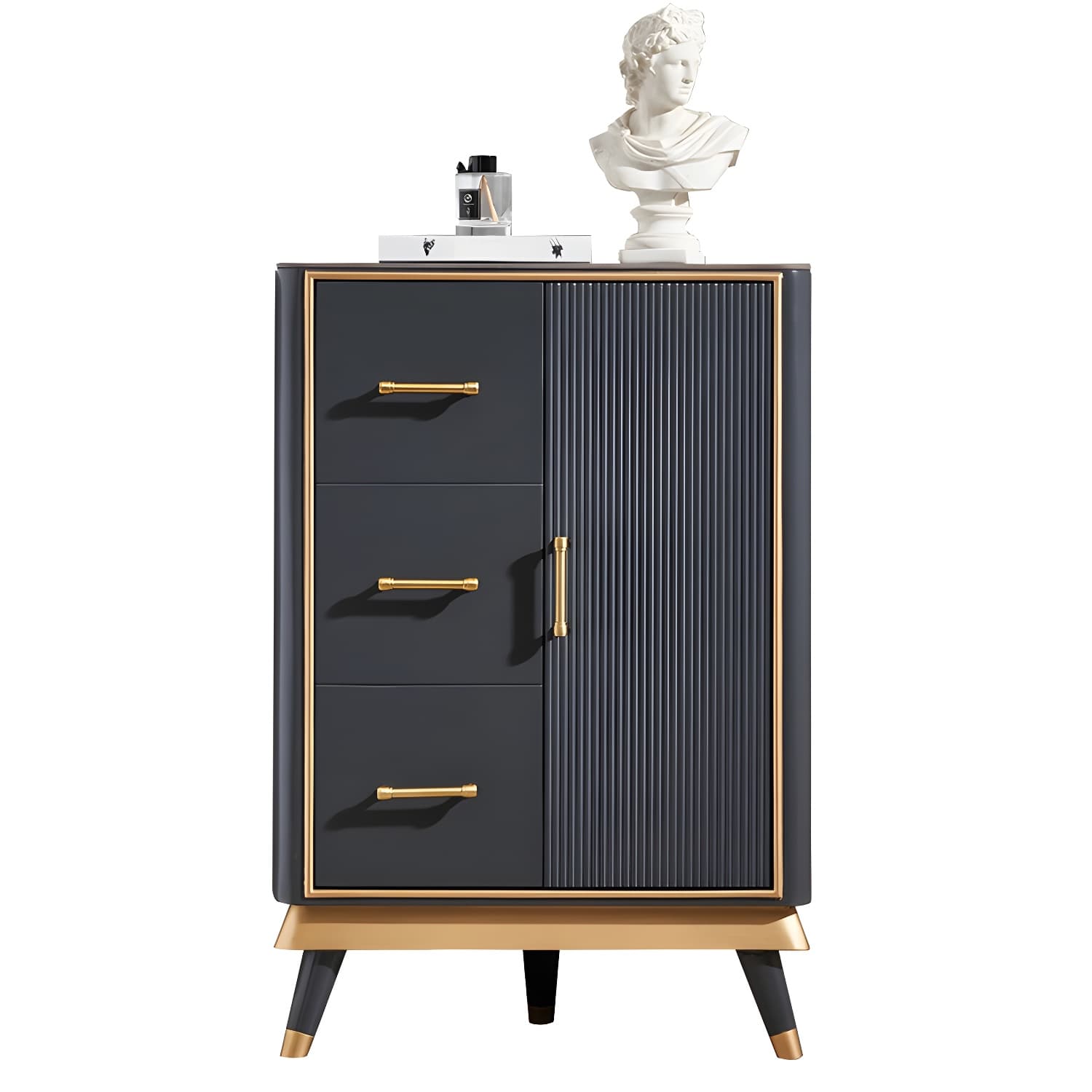 Glam Corner Accent Cabinet with Black Stone Countertop and Wood Base for Small Spaces - image 7