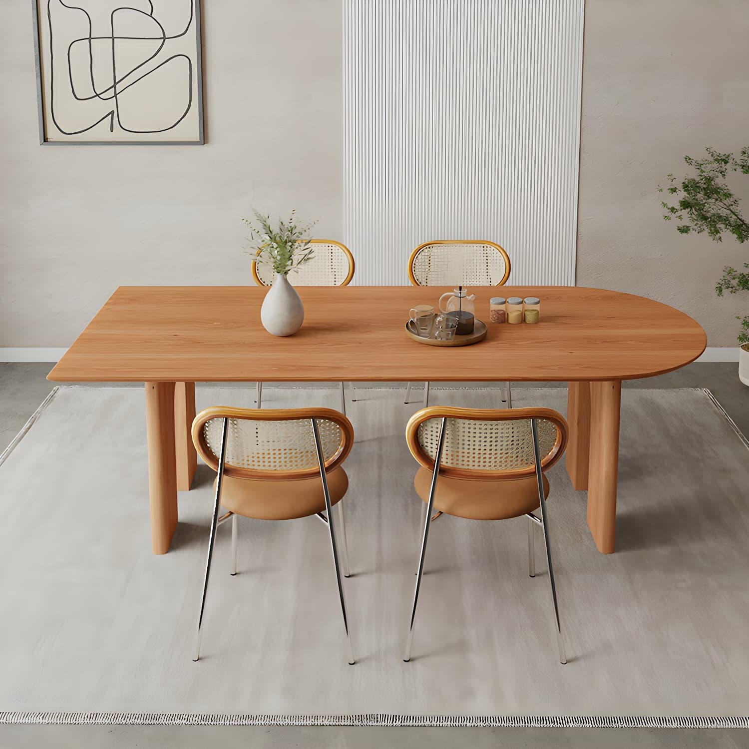 Scandinavian Wooden Oval Dining Table in Natural and Brown for Dining Room - image 5