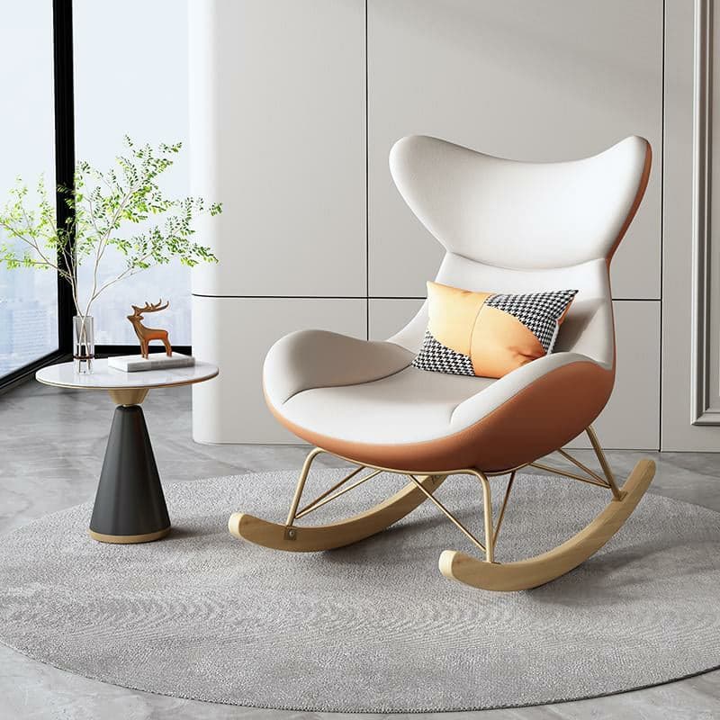 Modern Non-Scratch Armless Indoor Solid Wood Faux Leather Rocking Chair - image 3
