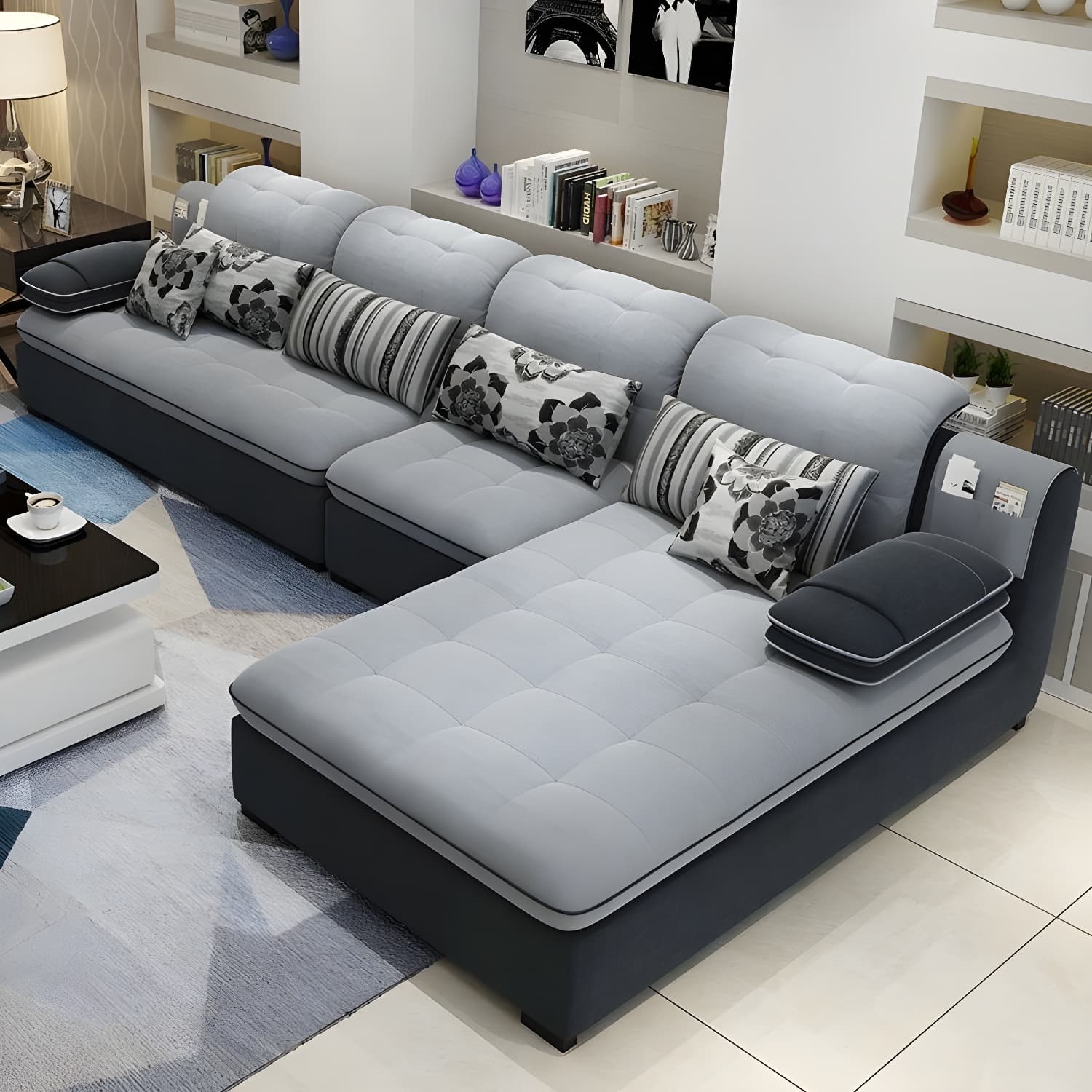 Modern Wood Frame L-Shaped Stationary Sofa Chaise with Adjustable Headrest and Storage Included - image 14