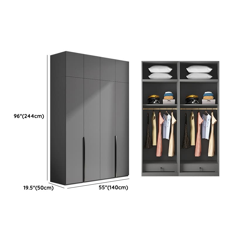 Contemporary Grey Wood Storage Wardrobe with Clothing Rod and Black Handles - image 17