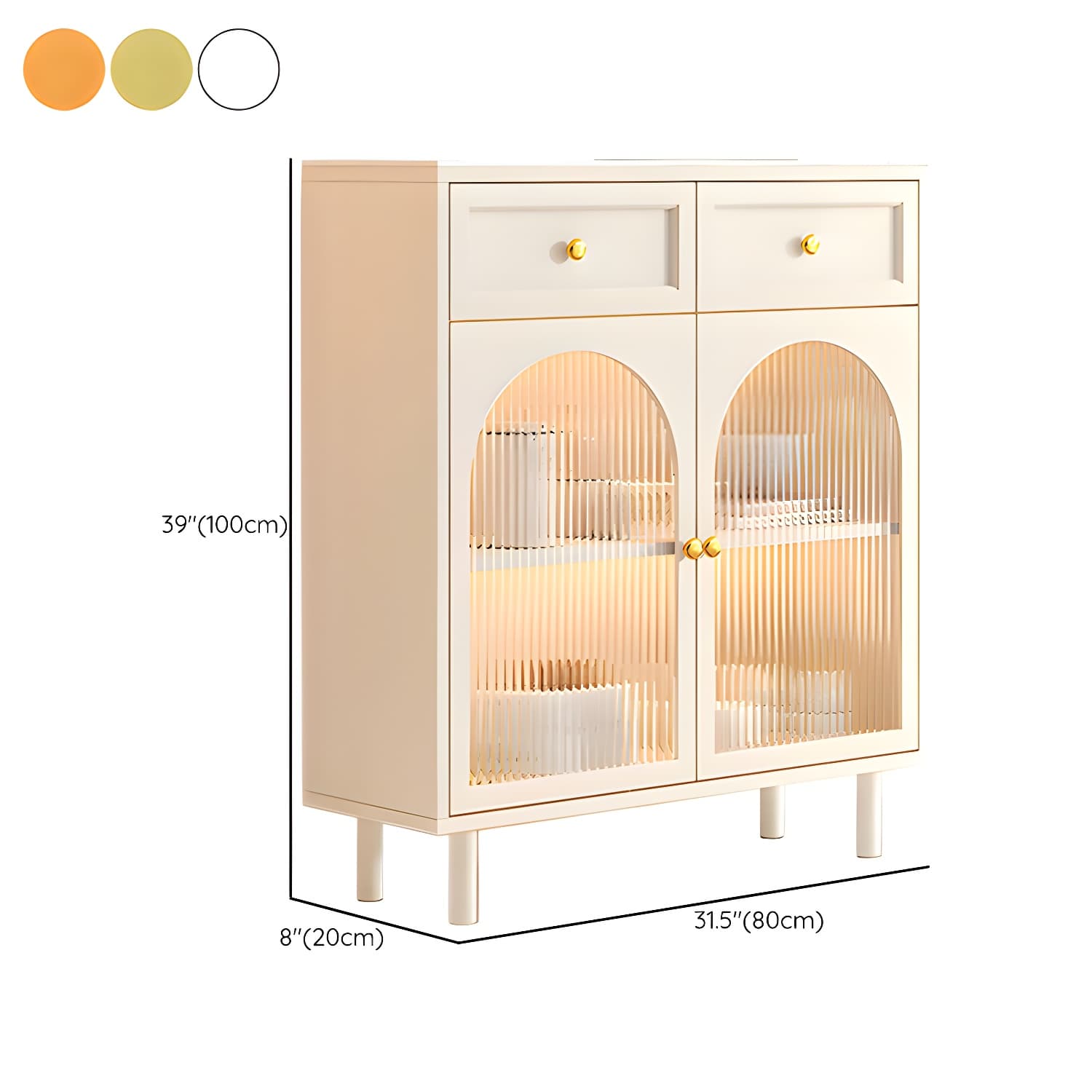 Scandinavian Wood Buffet Sideboard with Stone Countertop and Glass Doors - image 18