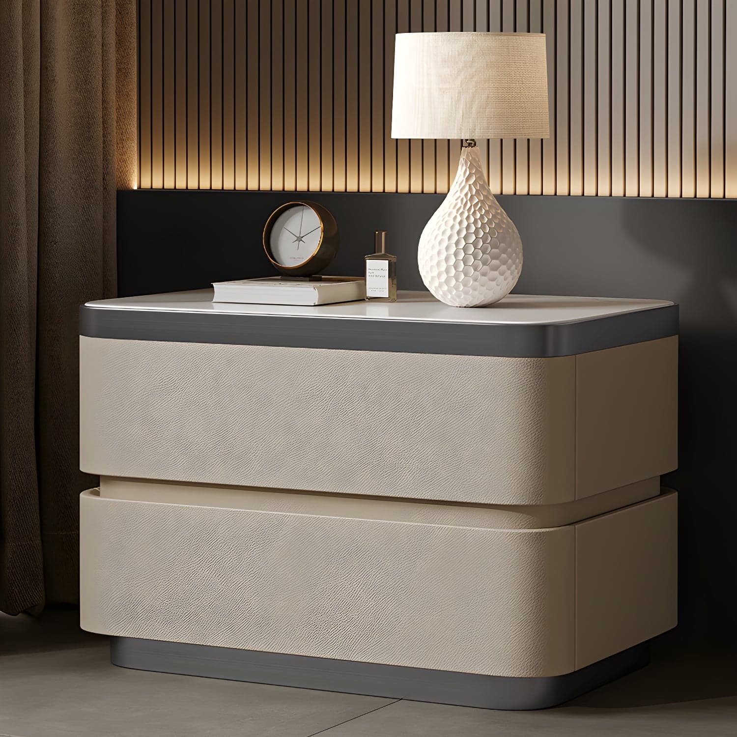 Scandinavian Bedside Cabinet Made of Solid Wood with Two Drawers for Bedroom - image 6