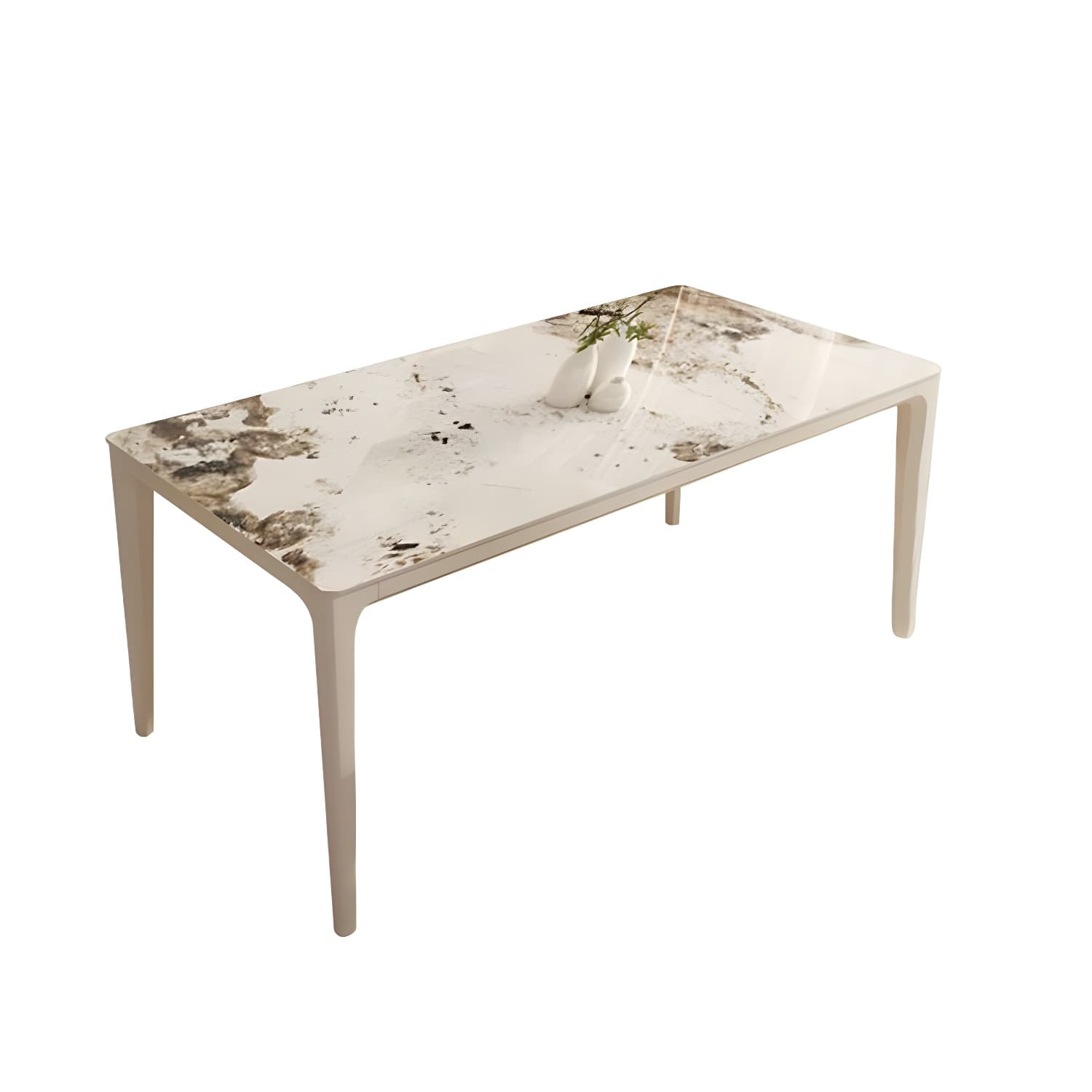 Modern Stone Top Dining Table with Beige Metal Legs and Standard Height for Kitchen & Dining - image 4