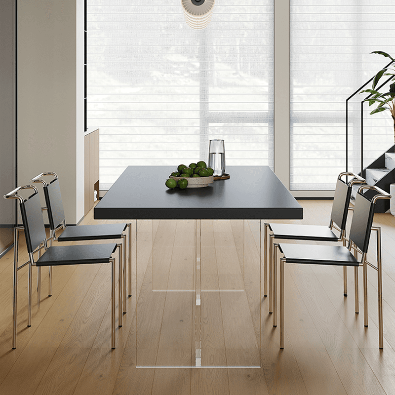 Minimalist Rectangular Dining Table Set with Two-sided Pedestal and Fixed Table, Featuring Back Chairs in Midnight Black - image 3
