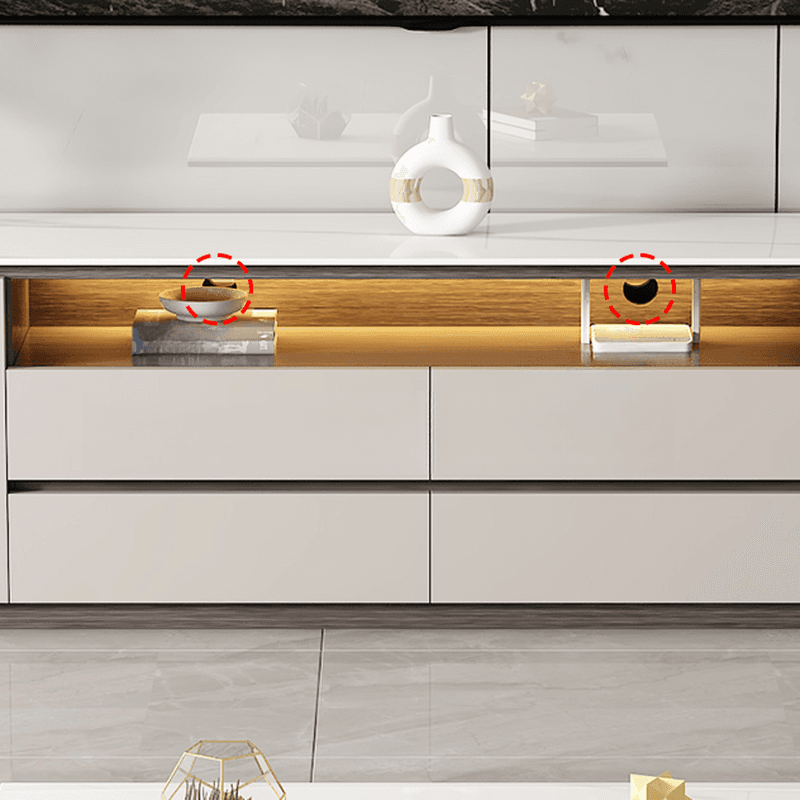 Beige Stone TV Stand with 4-Drawer, 2 Cabinets/4-Cabinet, Cable Management, Visible Storage and Light - image 10