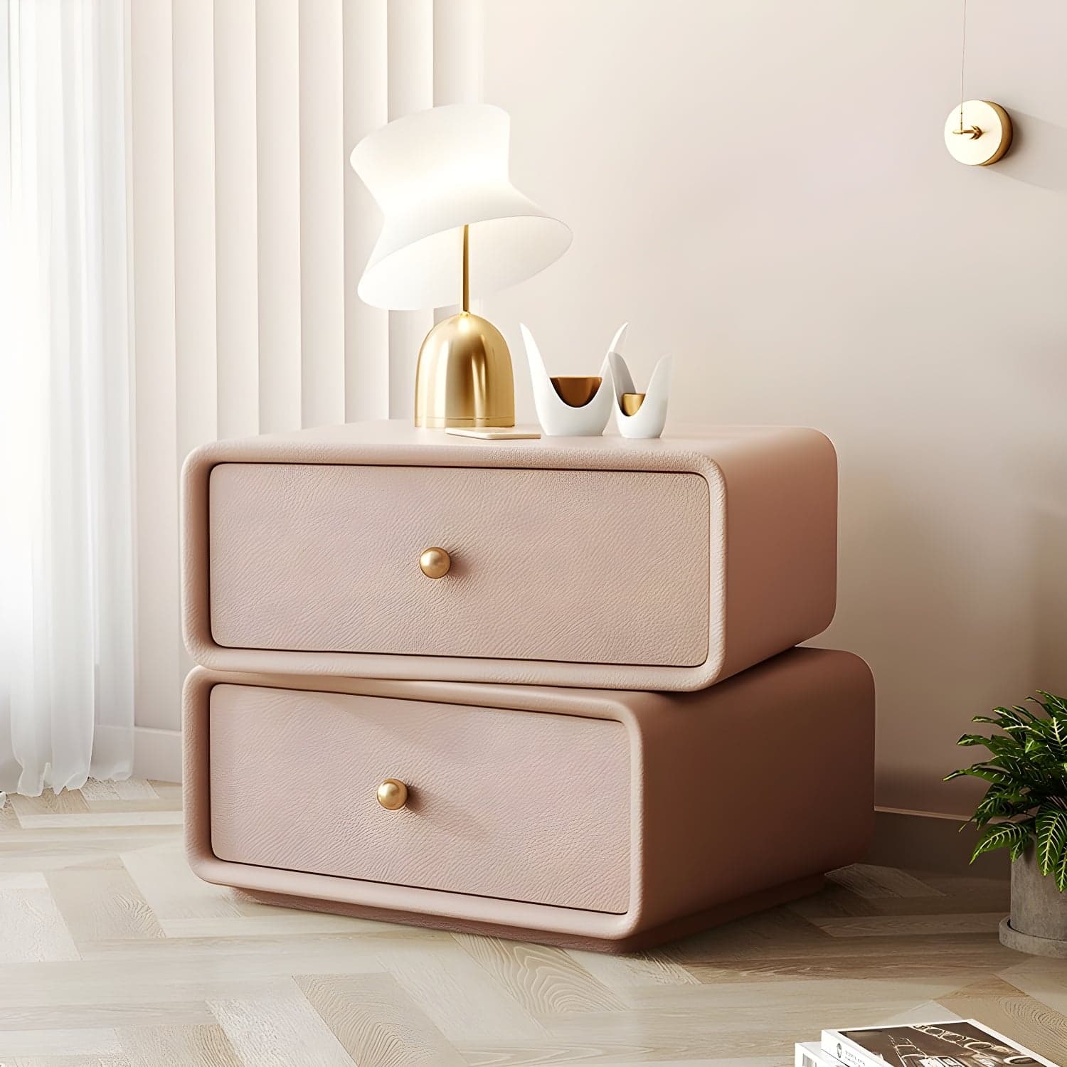 Modern Wood Nightstand with 2 Drawers - Faux Leather Countertop - Small and Stylish - image 6