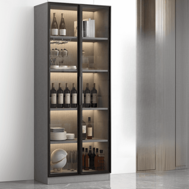 Scratch-repellent Utility Storage Cabinet with Storage Cabinet, Glass-panel Door, Handle Bars in Dark Gray/White, Stain Resistant, Light Included - image 7