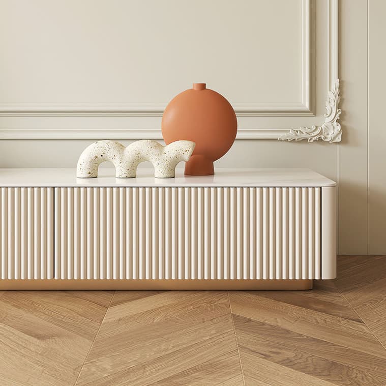 White Modern TV Stand with Low Height, Stone Material & Drawers for Full Assembly - image 8
