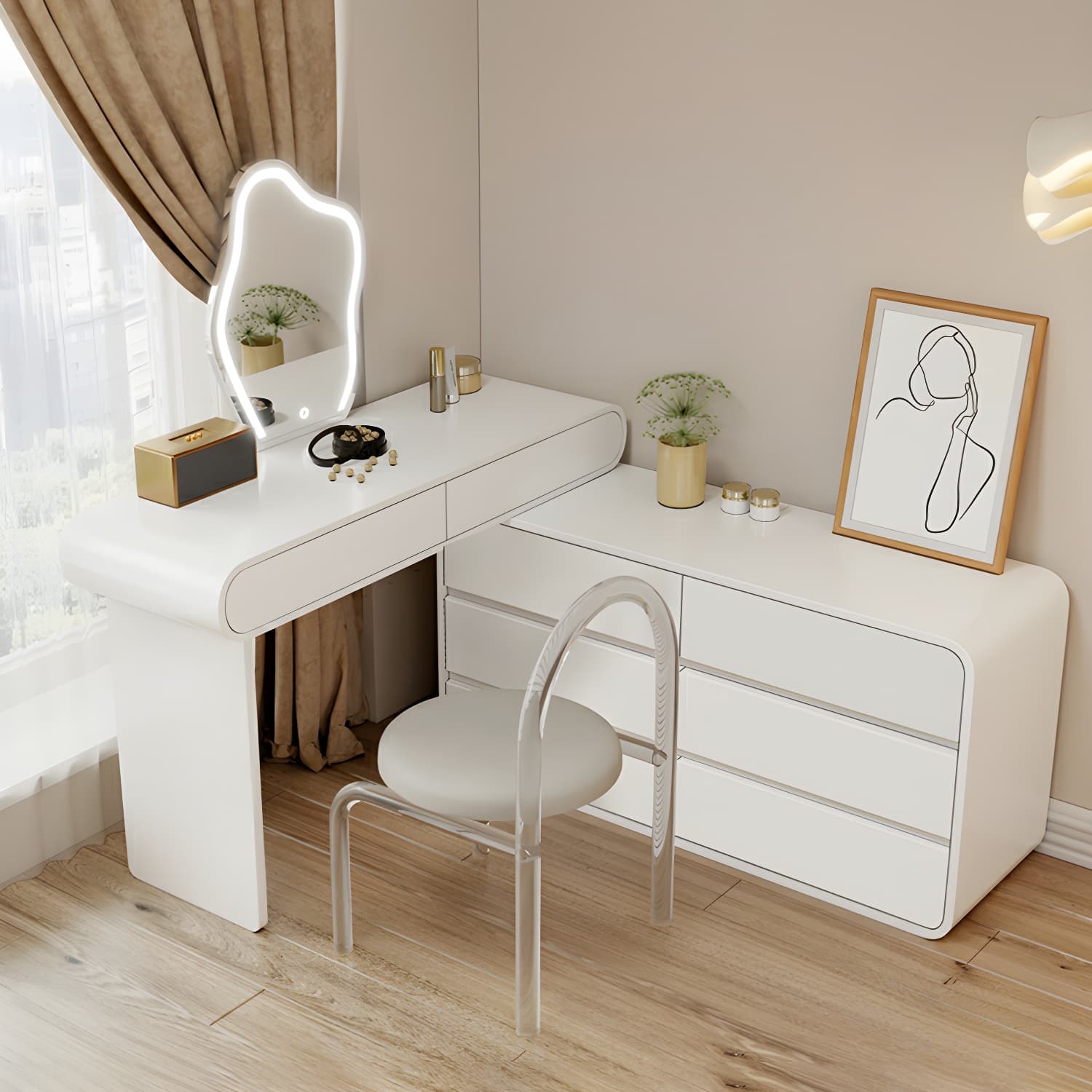 Modern White Wooden Makeup Vanity With Soft Close Drawers & Easy Assembly, Standard Width - image 7