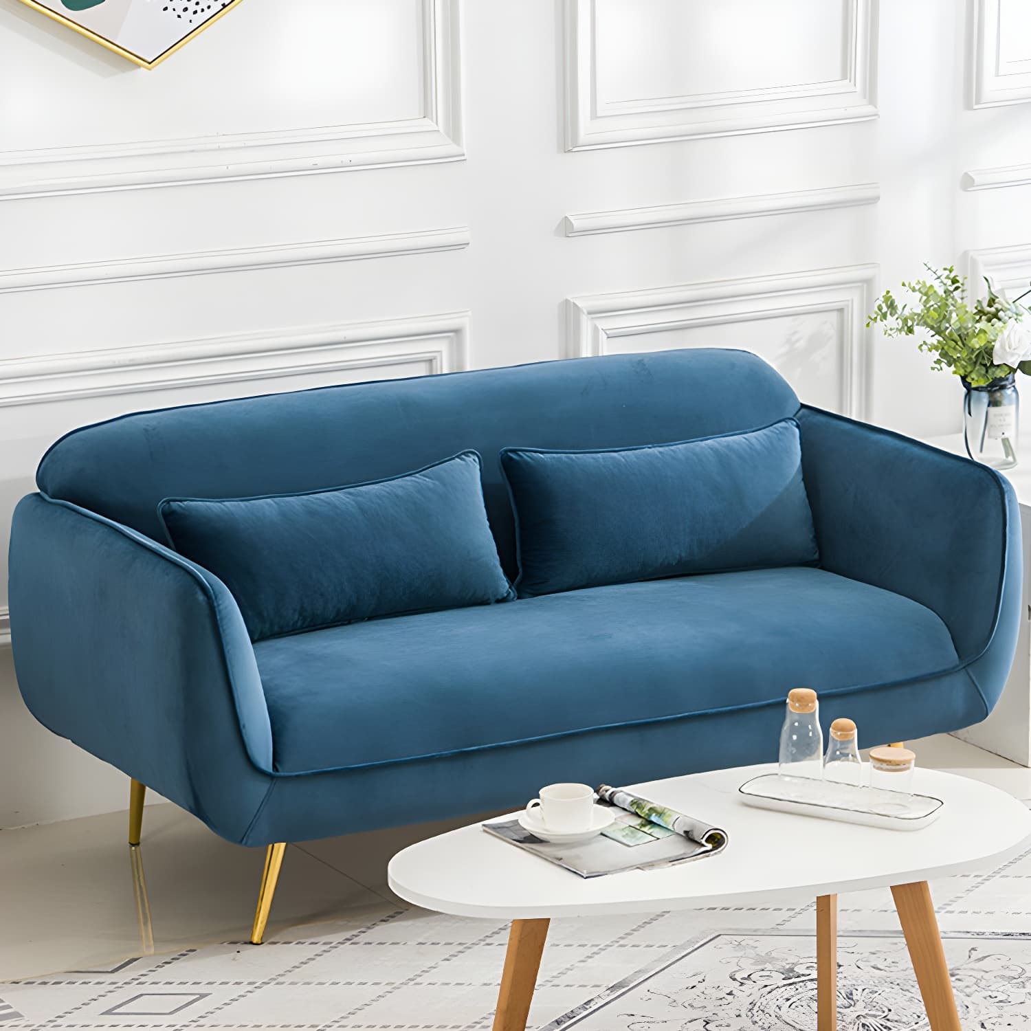 Glam Tight Back Loveseat with Flared Arm and Extra Pillows for Home and Apartment