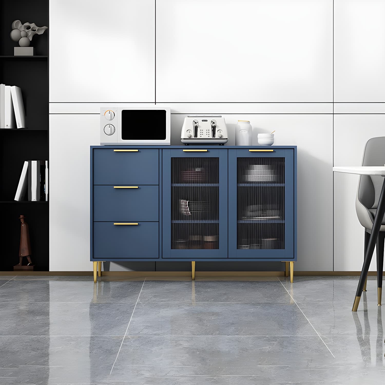Glam Engineered Wood Sideboard Glass Doors Sideboard with Gold Legs - image 5