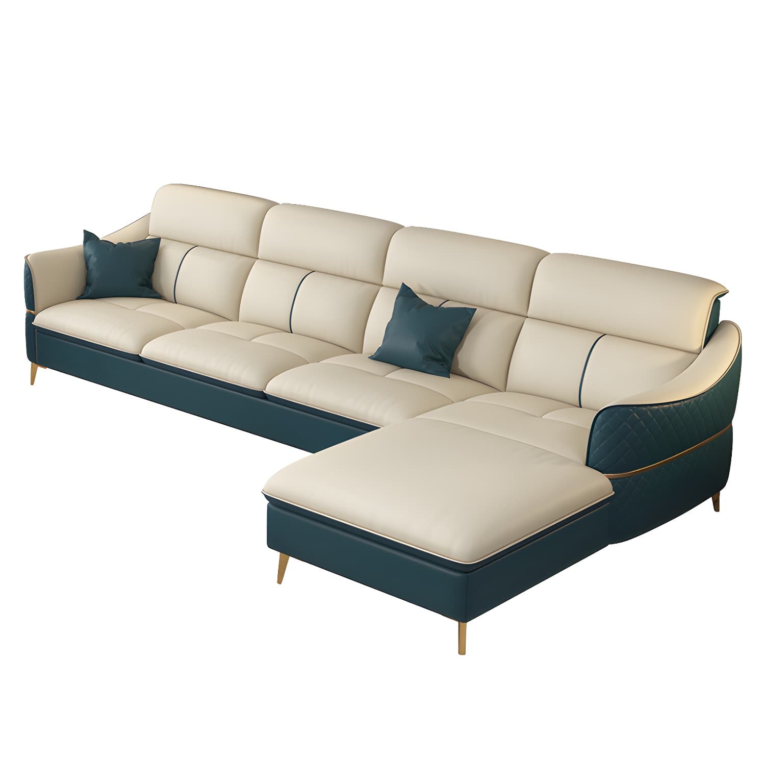 Modern Beige Leather Stationary Sectional Sofa with Cushion Back - image 5