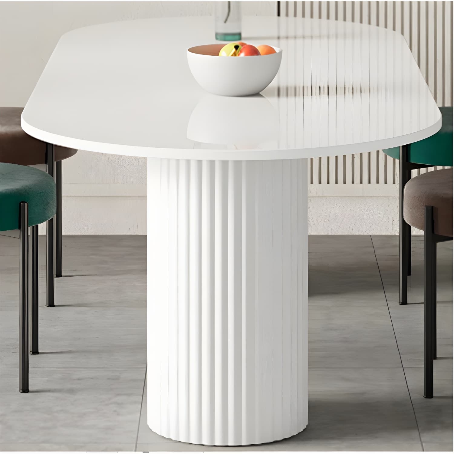 Oval Dining Table Modern Stone Dining Table in White with Double Pedestal - image 3